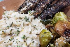 risotto, chicken and sprouts