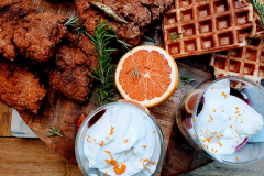Nashville-hot-fried-chicken-with-homemade-Chipotle-hot-sauce-yeasted-waffles-and-bourbon-berry-parfait